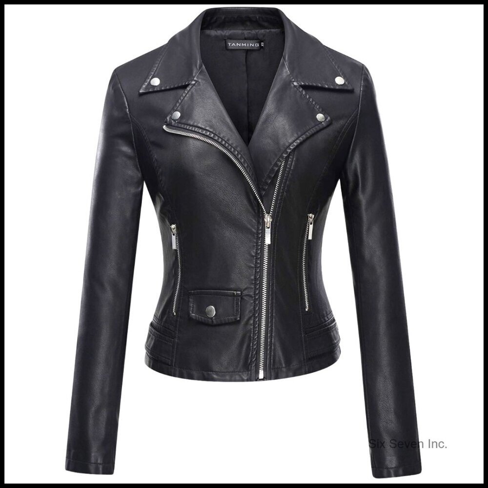 Faux Leather Moto Biker Short Coat Jacket Chic Y2K Retro Casual Wear